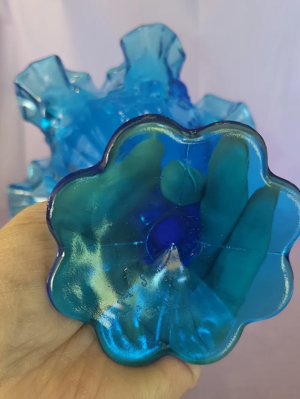 Vintage 60's Fenton Colonial Blue Ruffled  Vase/Dish